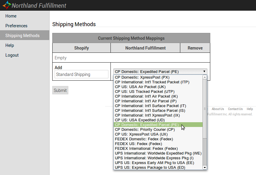 NL shipping method mappings