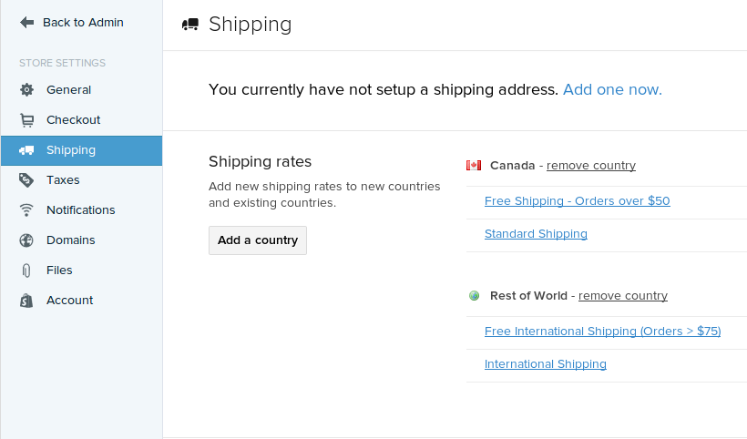 Shopify shipping methods